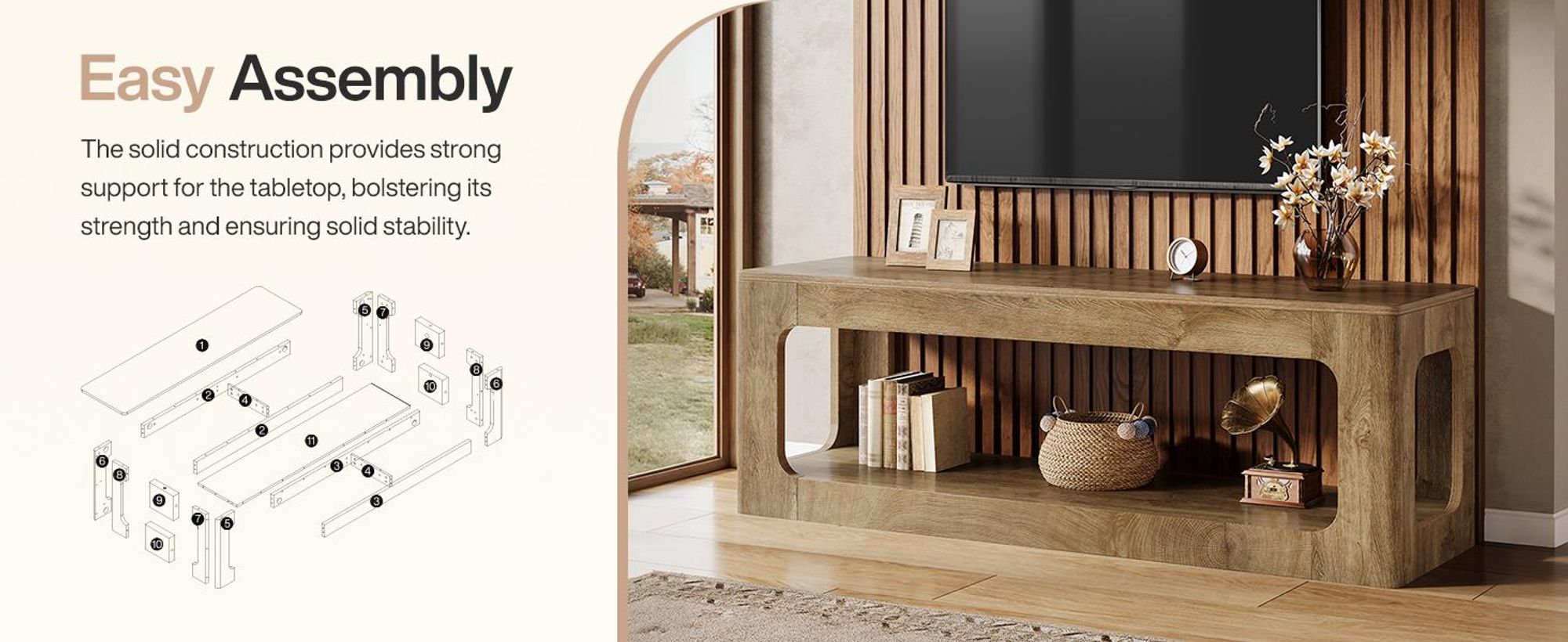 160 cm TV-Ständer, Entertainment-Center im Landhausstil für 55/60/65/75-Zoll-Fernseher, TV-Konsolentisch mit Stauraum, 2-stufige Medienkonsole