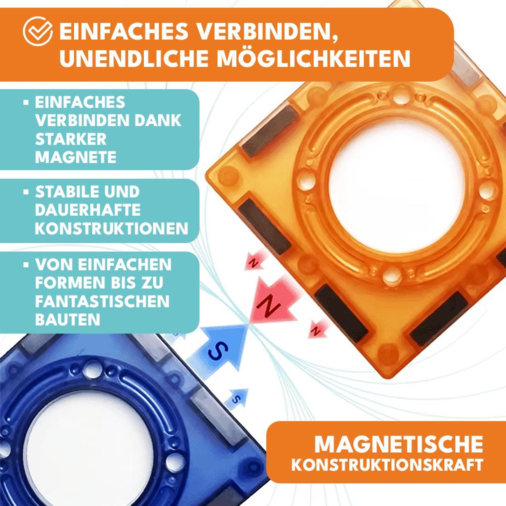 KRUMAD Magnetische Bausteine 106 Stück – Lernspielzeug ab 3 Jahren mit leuchtenden Kugeln & Röhren – Magnetspielzeug für Kinder, Jungen & Mädchen
