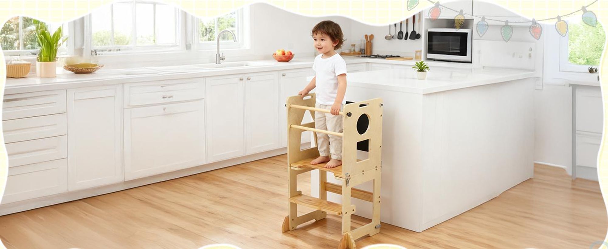 FCH Lernturm Für Kinder, Montessori Lernturm,  45 × 35 × 88cm, Fichtenholz + Mehrschichtplatte, Holzfarbe