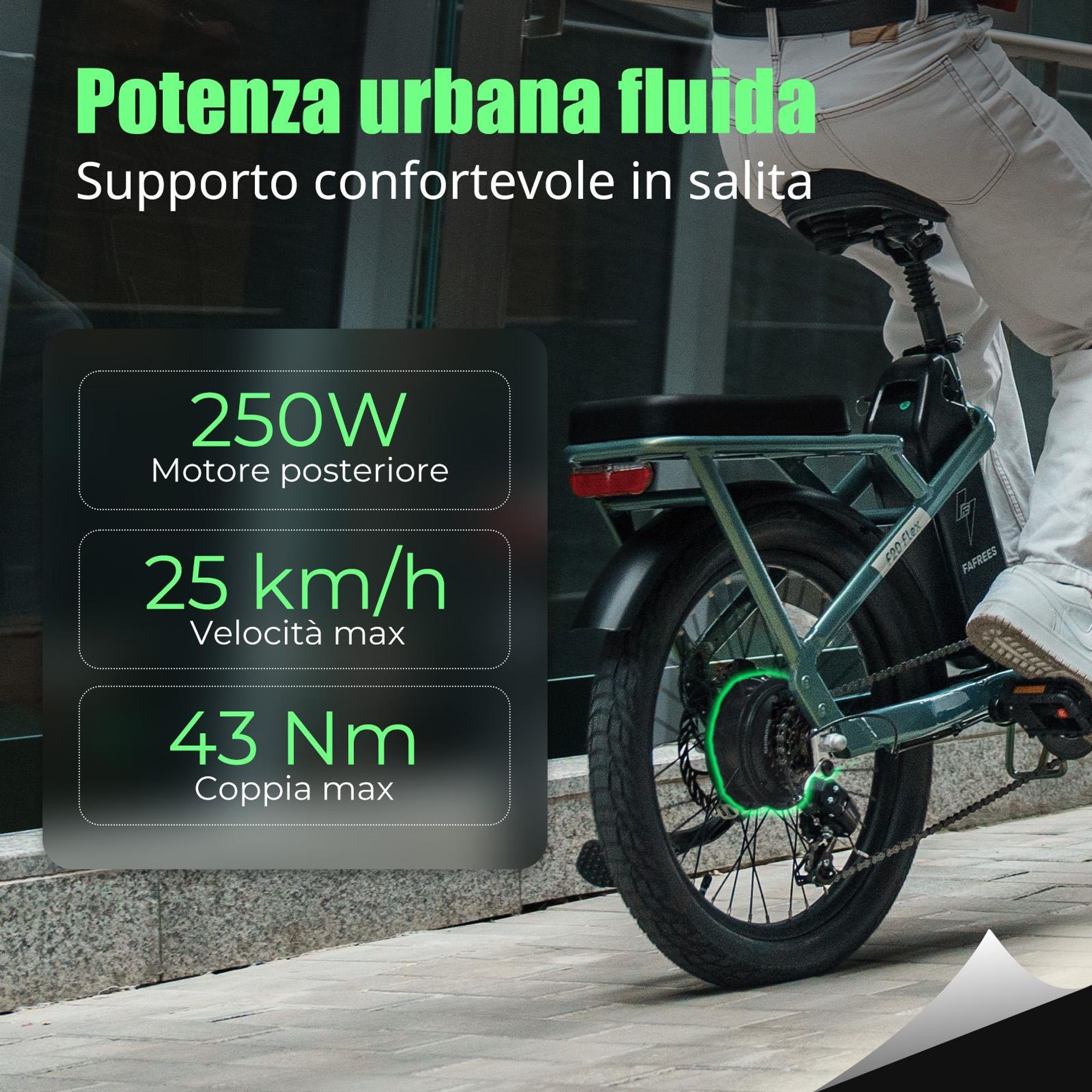 FAFREES F20 Flex E-bike pieghevole - motore 250W batteria 36V25Ah 95KM - Verde Viola