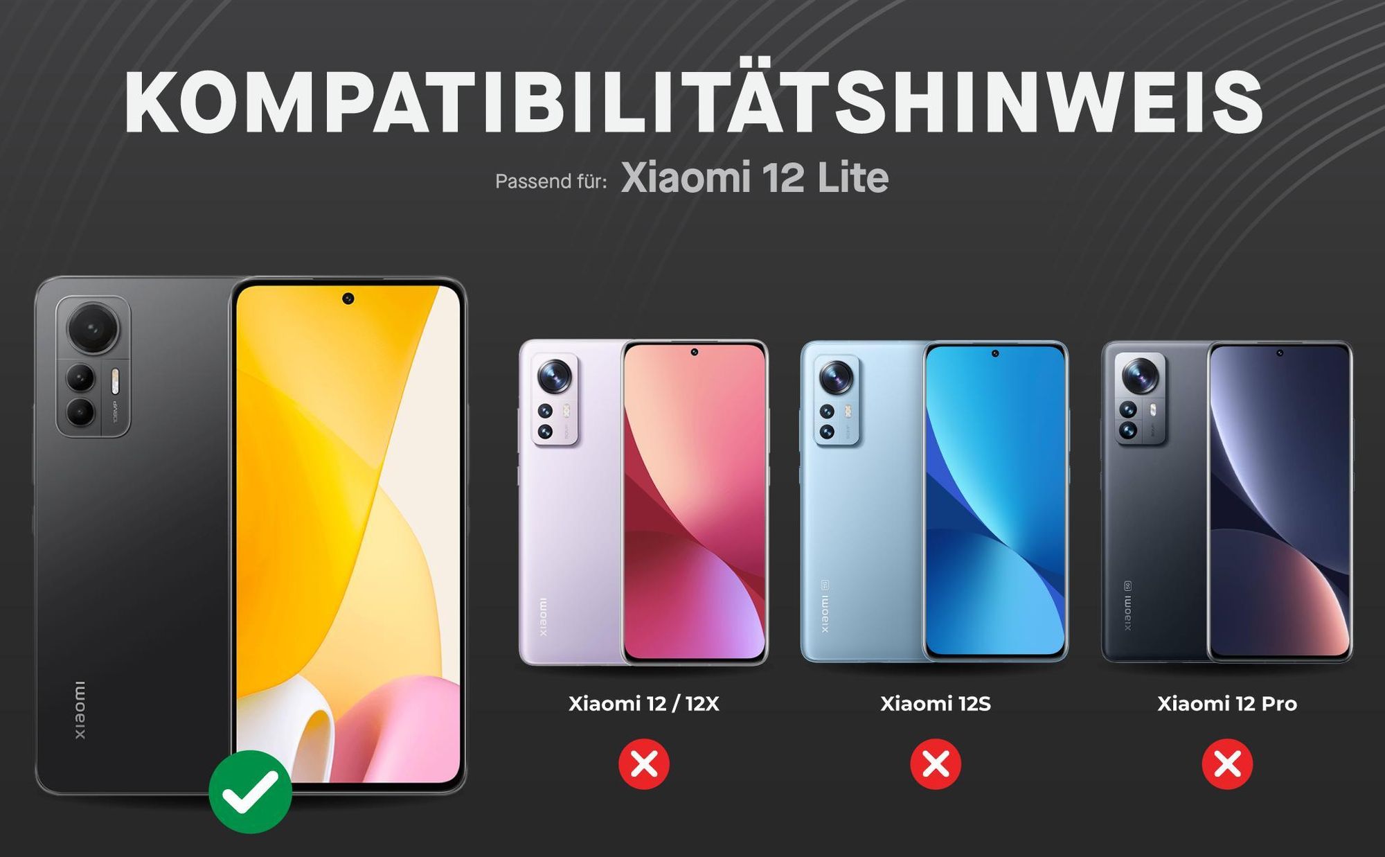 Kompatibilitätshinweise Displayglas für Xiaomi 12 Lite