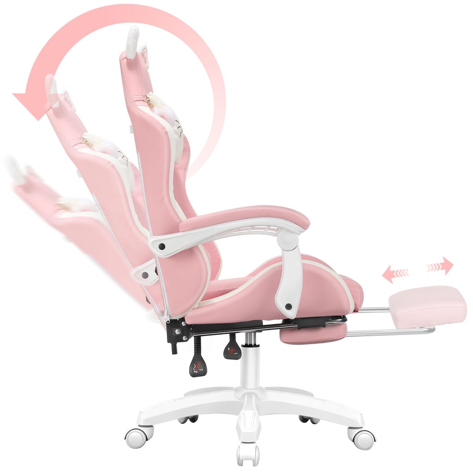 Gaming Stuhl mit Lendenwirbelstütze und Fußstütze 150kg, Bürostuhl Ergonomisch Schreibtischstuhl Racing Stuhl Computerstuhl Höhenverstellbar