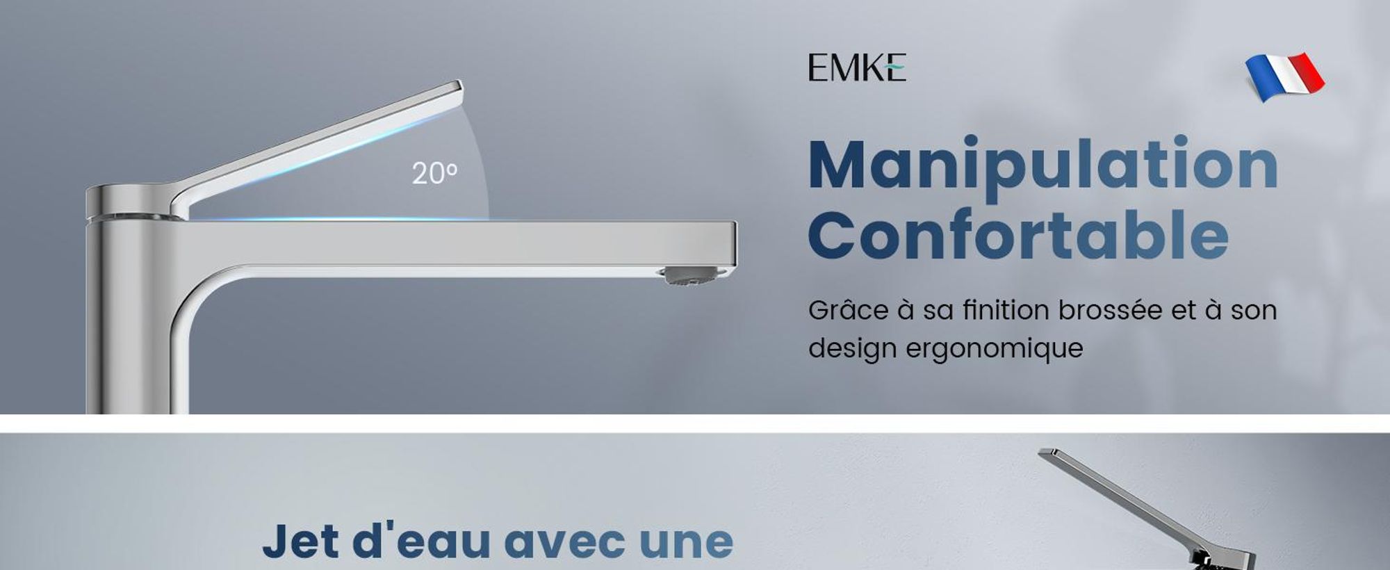 EMKE Robinet de salle de bain chromé 335x233x46mm, laiton, cartouche céramique, robinet de salle de bain, mitigeur de lavabo, mitigeur de lavabo