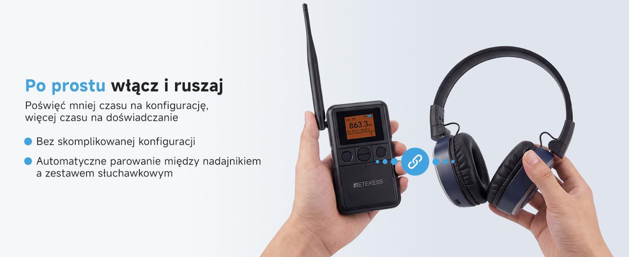 System słuchawkowy Retekess TA003P-TA004S do cichej dyskoteki, bezprzewodowy, jakość dźwięku Hi-Fi, 3-kanałowe diody LED, 12 godzin pracy, stabilne mocowanie, wzmocnienie basów, do fitnessu, jogi i imprez