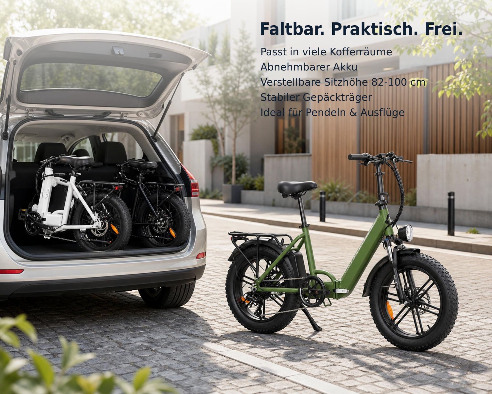 Klappbares 20 Zoll Fatbike E-Bike mit abnehmbarem Akku und bis zu 100 km Reichweite, 250W Motor, Shimano 7-Gang-Schaltung, 20×4.0" Fatbike-Reifen