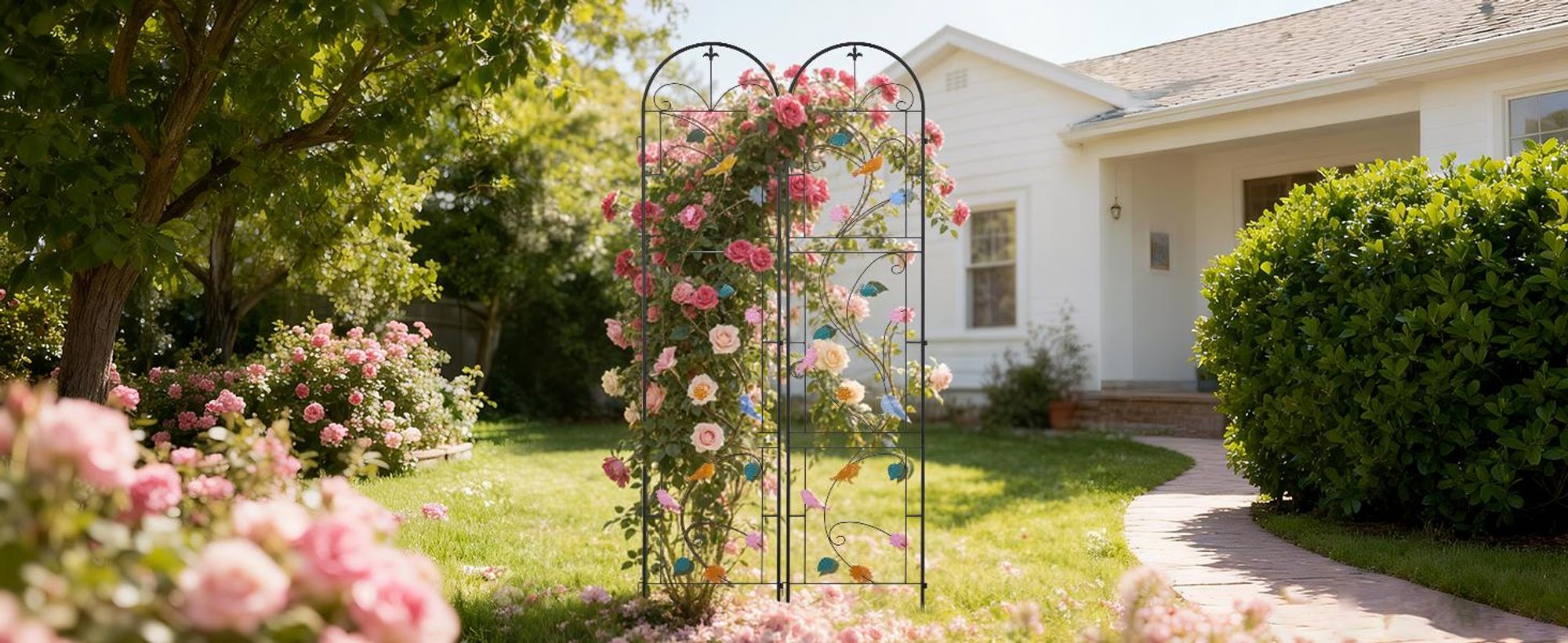WISFOR Rankhilfe 2er Set Metall, rostfrei Rankhilfe Garten Spalier Rankzaun Kletterpflanzen Rosengitter Pflanzengitter Garten mit Farbige Deko