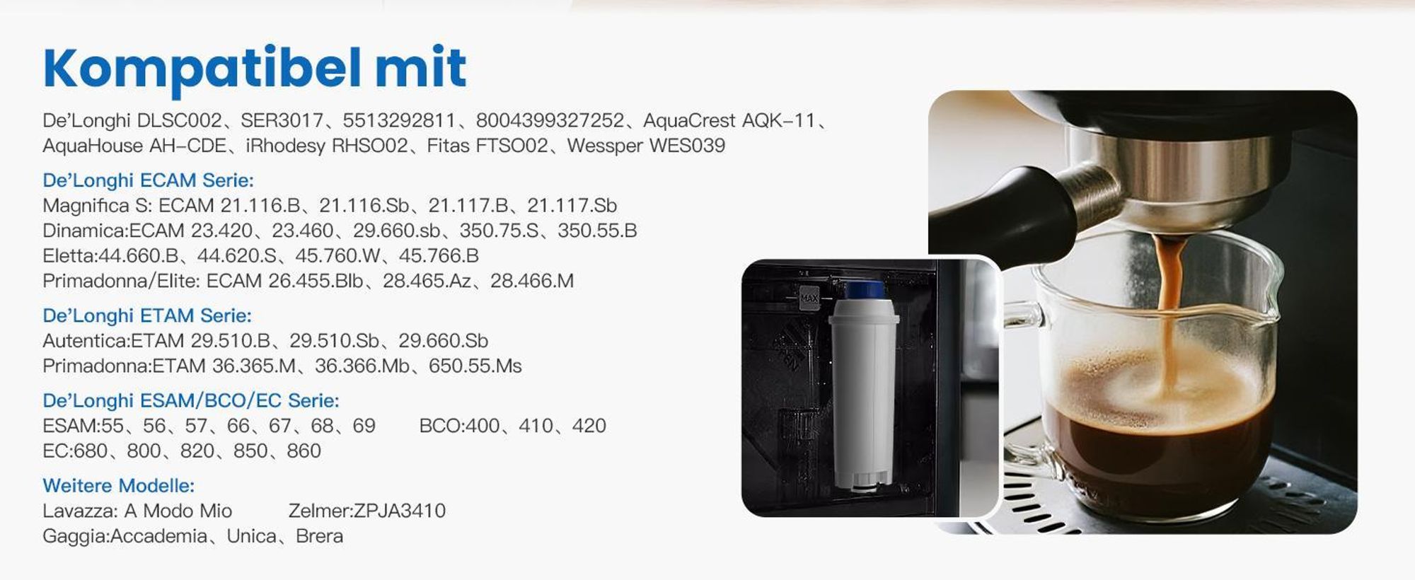10er Pack Wasserfilter für Delonghi Kaffeemaschinen DLSC002, SER3017 & 5513292811 - Kompatibel mit De Longhi, ECAM, ESAM, ETAM, BCO, EC-Serie