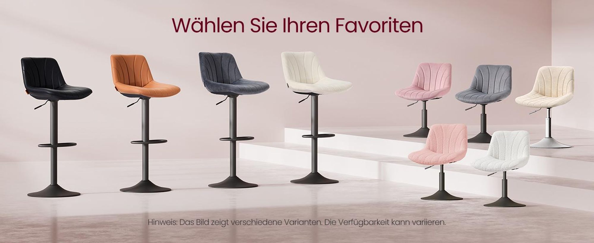 VASAGLE Schminkstuhl, Stizhocker, 65,5-77,5 cm höhenverstellbar, Barhocker, drehbar, PolyurethanBezug, weiß