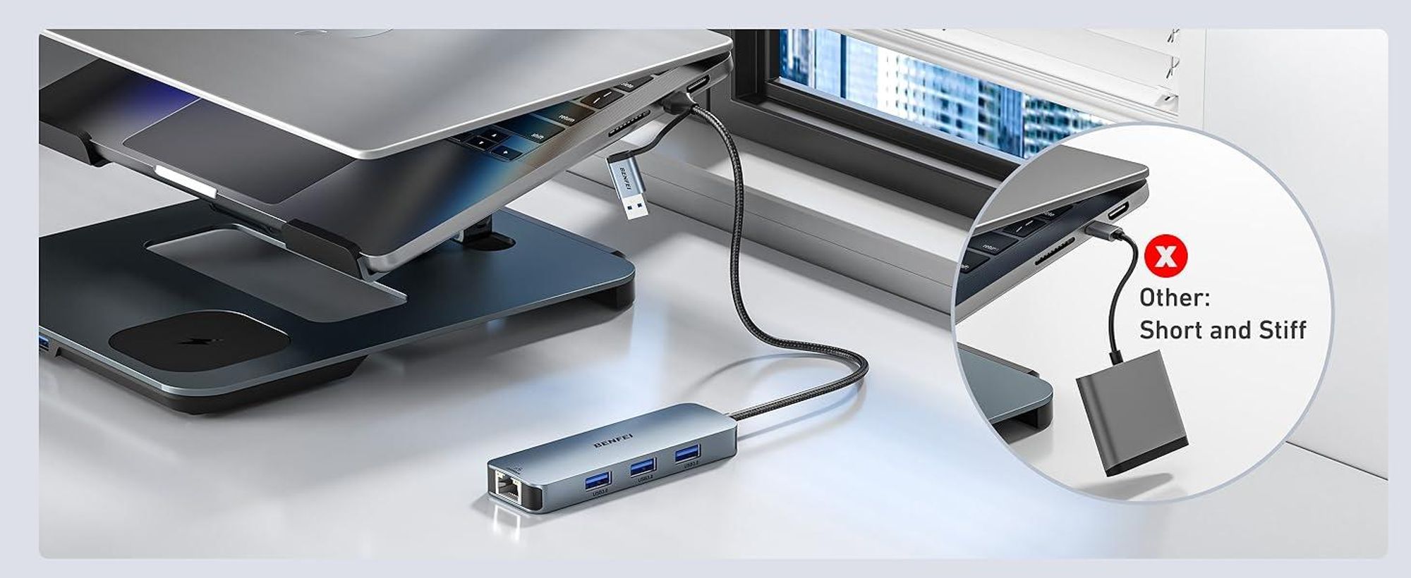 BENFEI Hubs USB C auf Gigabit Ethernet Adapter mit 3 Port USB Hub