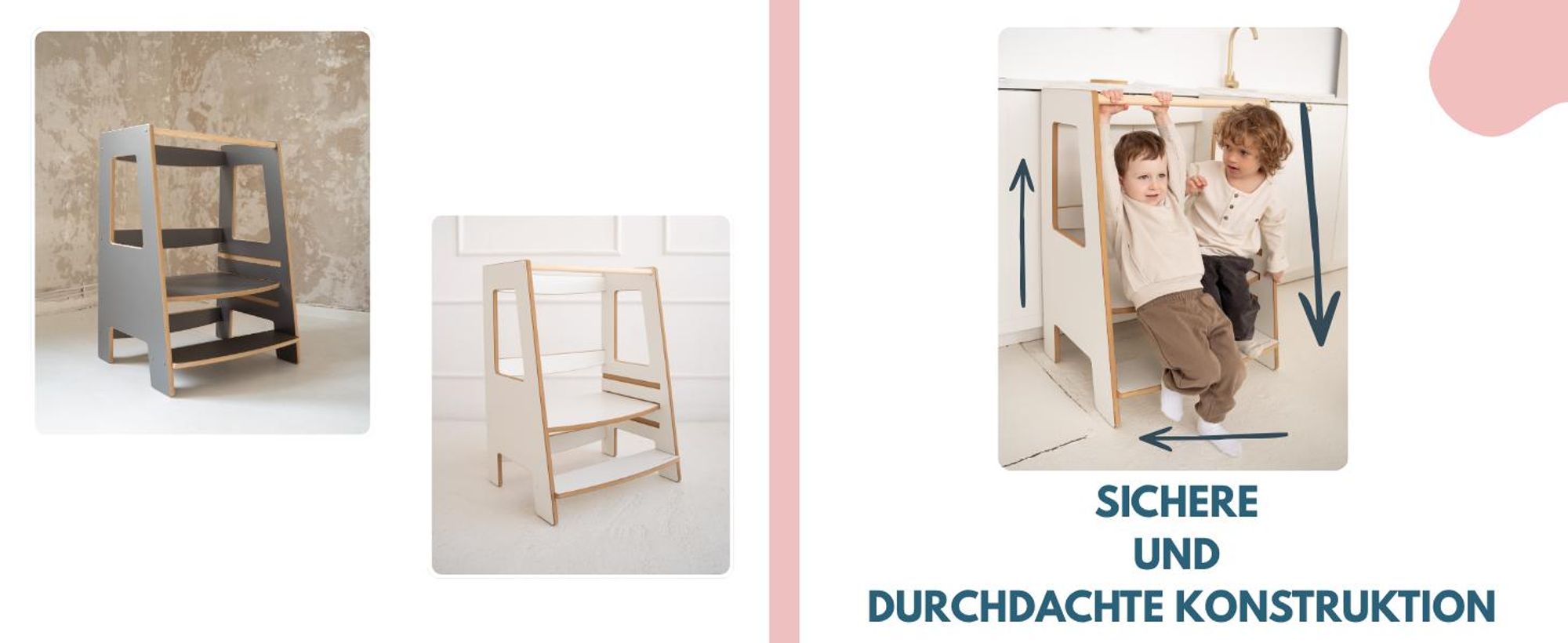 DOUBLE - Montessori Lernturm Kitchen Helper Kinderplattform Küchenturm | Lernturm für Geschwister | Lernturm für zwei Kinder