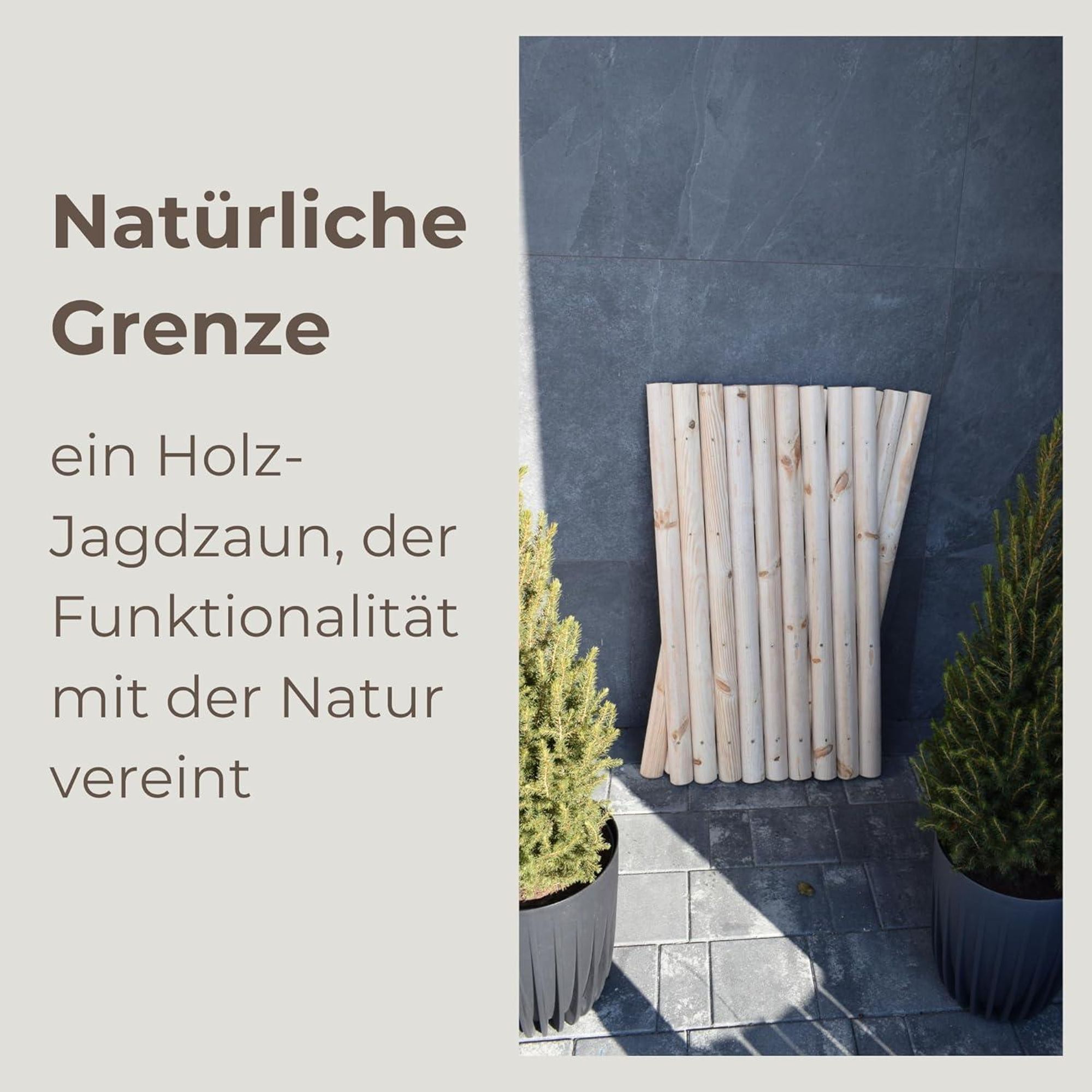 TIMBERMIK Jägerzaun 160–250 cm aus Kiefernholz – 101 cm hoch, ausziehbar, naturbelassen, Spalier Rankgitter, Wildzaun, Holzgitter für Garten Deko