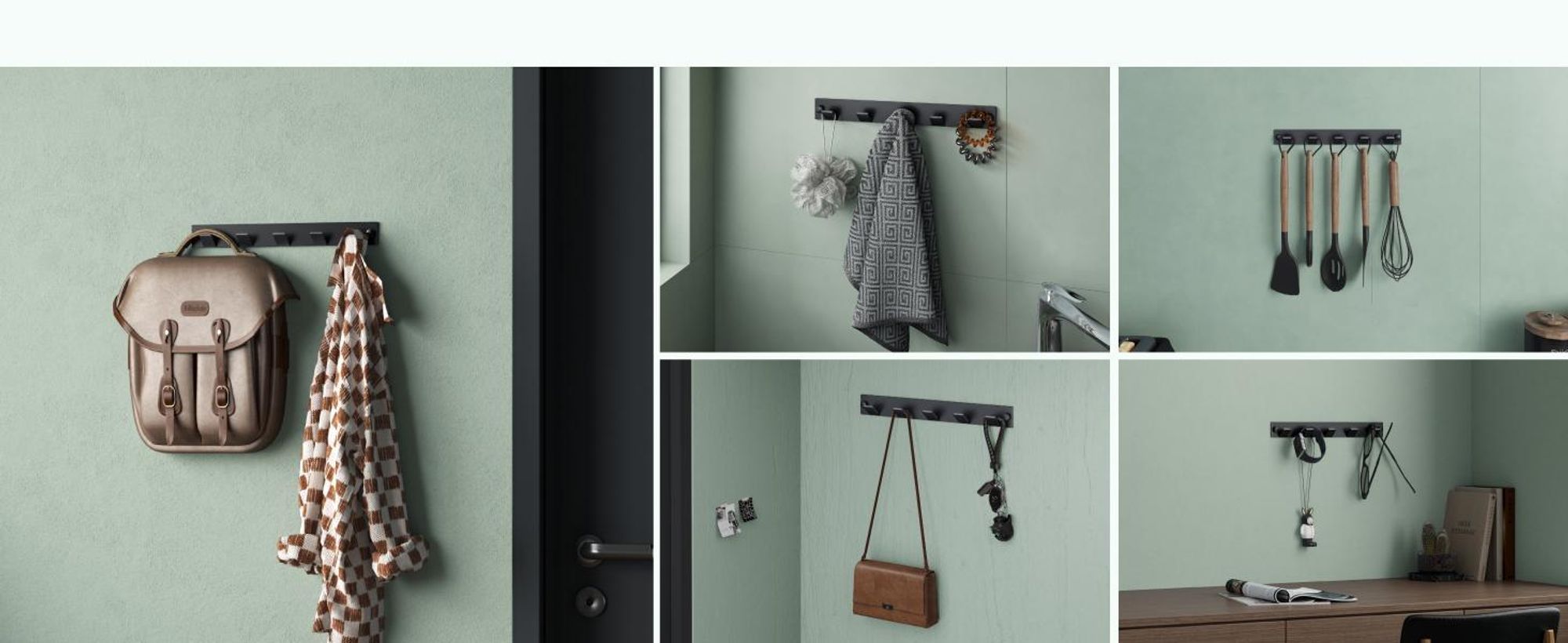 Mai & Mai Kleiderhaken Wandgarderobe Wandhaken aus Edelstahl mit 5 Haken Garderobenleiste Garderobenhaken 30cm Matt schwarz Stalo-03