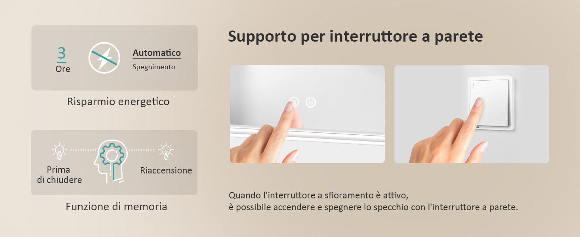 Specchio da bagno EMKE 80x60cm Illuminazione a LED con mensola Specchio da bagno orizzontale Interruttore touch 6500K Specchio orizzontale senza nebbia Touch bianco freddo