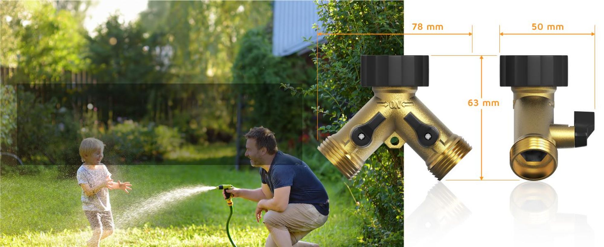 Brandson 2 Wege Verteiler, Gartenschlauch Verteiler, Wasserverteiler, Schlauchverteiler, Y-Verteiler für 3/4 Zoll Wasserhahn