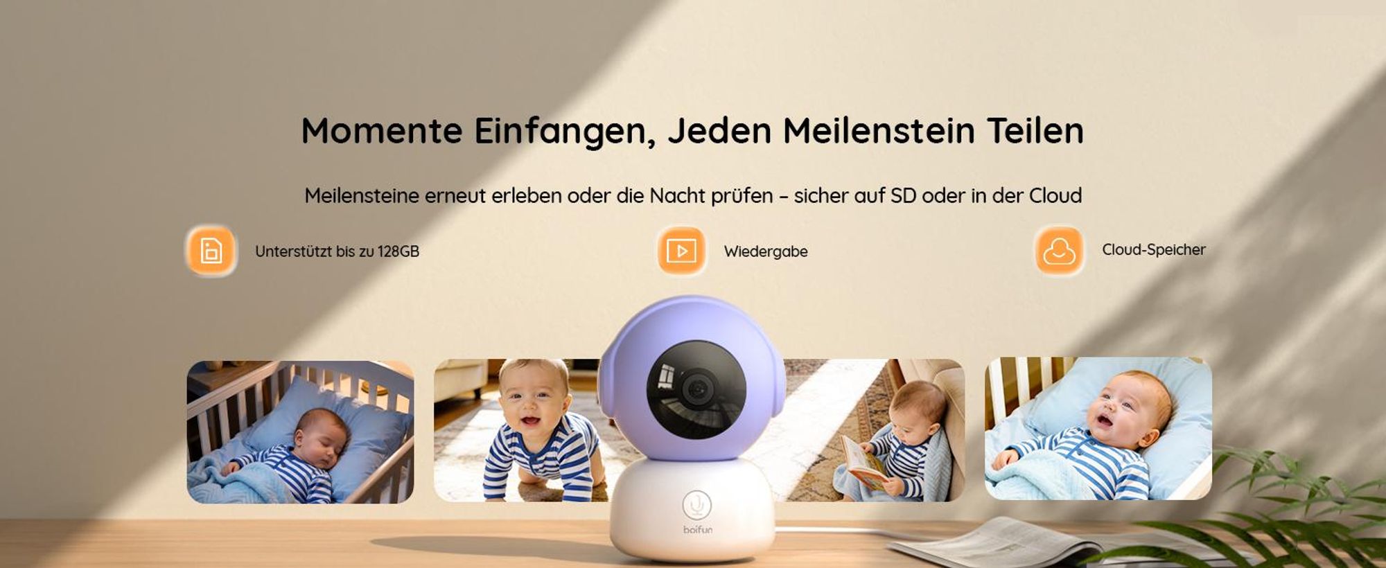 5 Zoll Babyphone mit Kamera 2K Babyfon Video PTZ 355° Bewegungs und Geräuscherkennung Temperatur Luftfeuchtigkeit mobiles Tracking