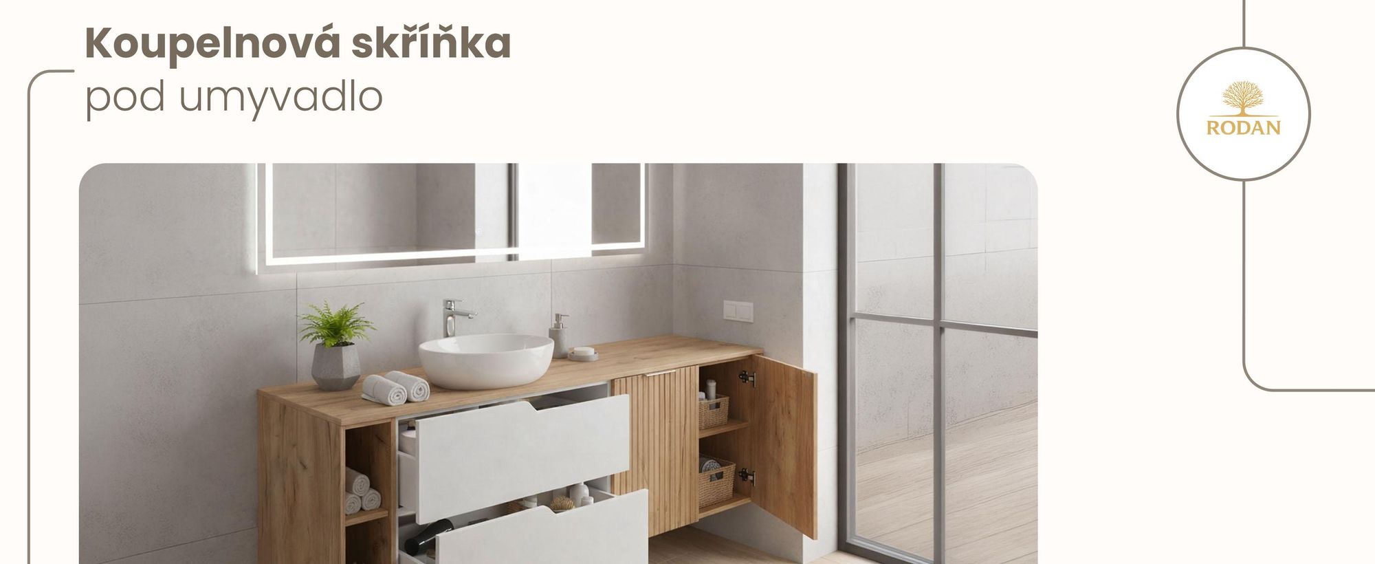 RODAN | Skříňka pod Umyvadlo - Hnědá a Bílá - 160 cm - S deskou Stolu - 2 Zásuvky - MDF - 2 Dveře - Integrovaná Polička - MODERN