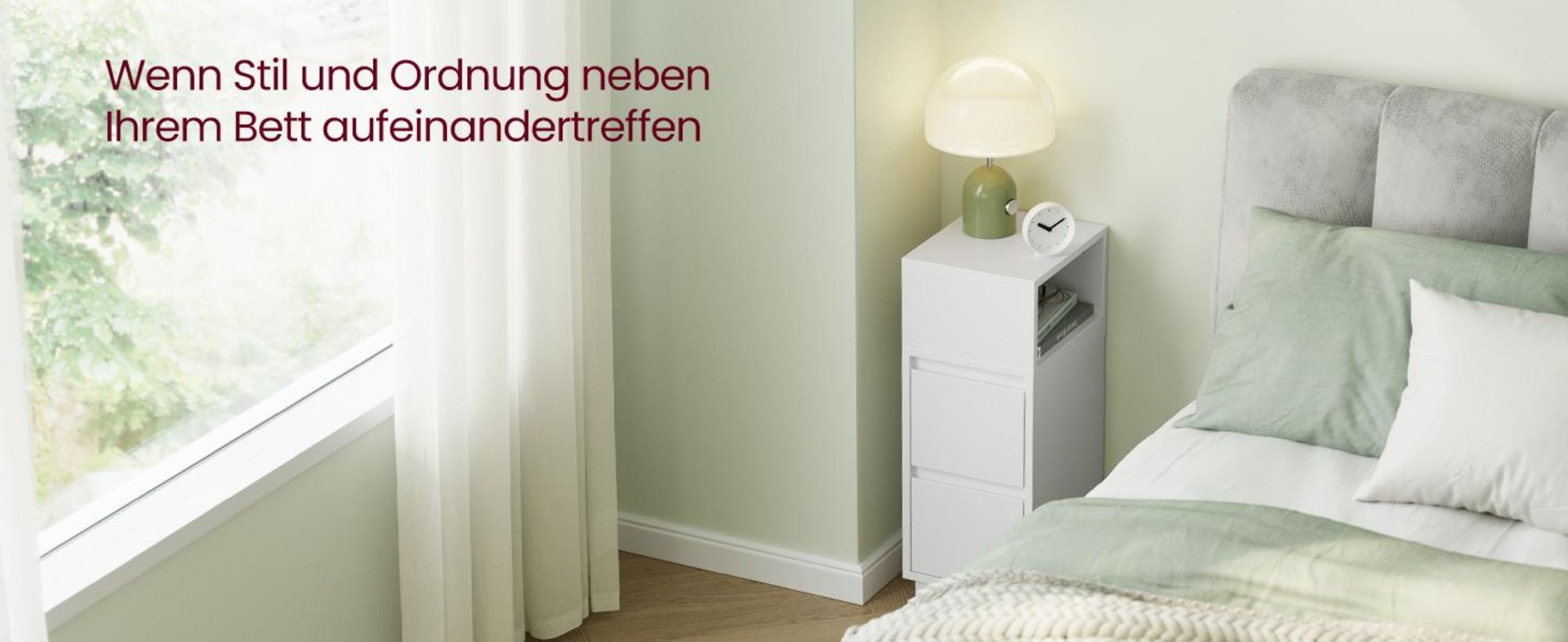 VASAGLE Nachttisch, schmal, Beistelltisch mit 2 Schubladen, offenes Fach