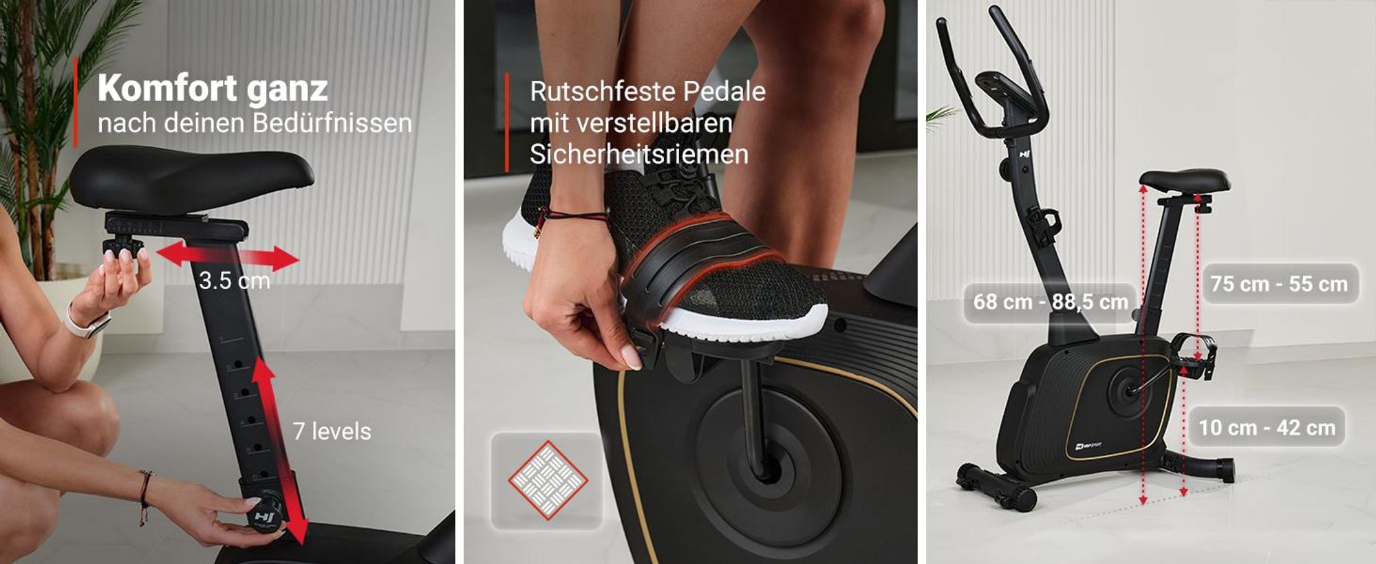 Hop-Sport Heimtrainer HS-3000H Hometrainer Fahrrad mit Magnetwiderstand, LCD-Display, Bluetooth & Kinomap, Pulsmessung, bis 120 kg belastbar, Schwarz