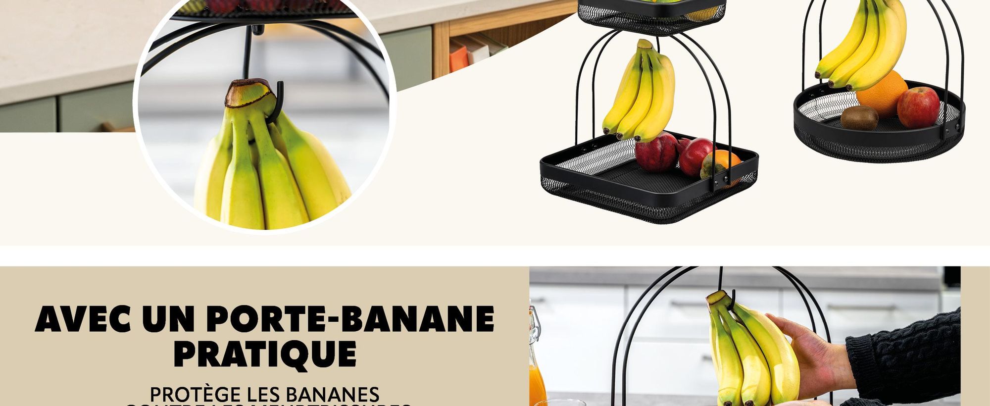 Corbeille a fruits avec support pour bananes
