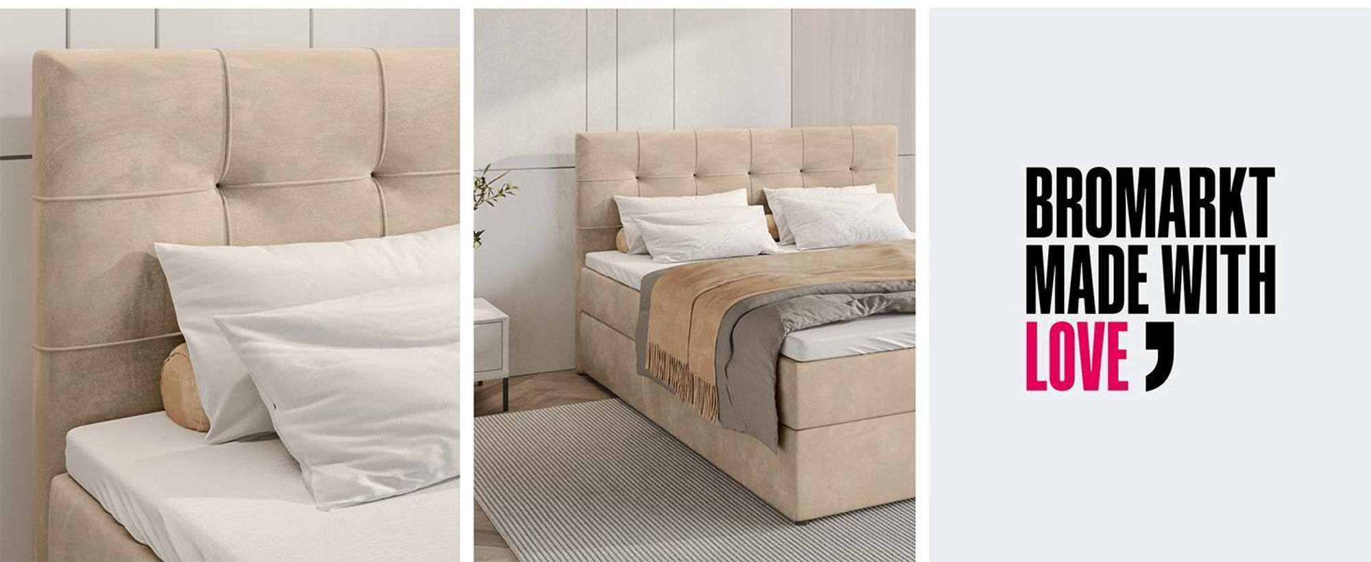 BroMARKT Boxspringbett DETROIT mit 2 Bettkasten, Bonell-Matratze, Polsterbett, Bett (Altrosa, Kronos 27, 160 x 200 cm)