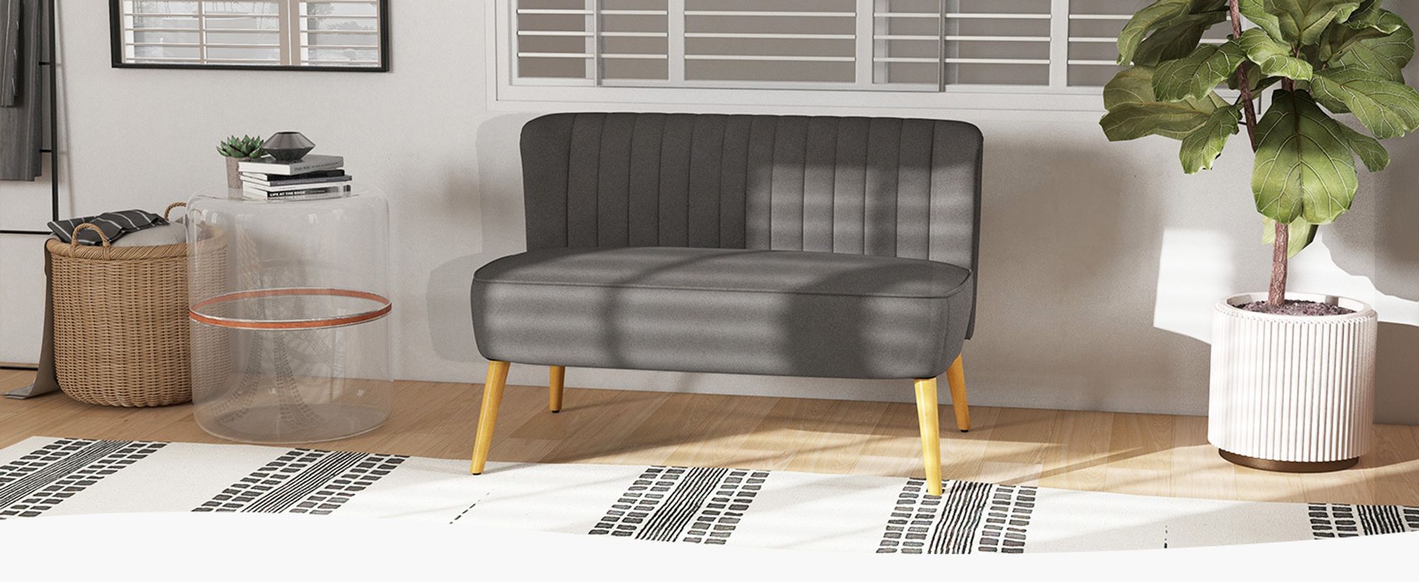 HOMCOM 2-Sitzer Stoffsofa Polstersofa Doppelsofa Sitzmöbel Loungesofa Holz Samtartiges Polyster Schaumstoff Dunkelgrau 117 x 56,5 x 77 cm