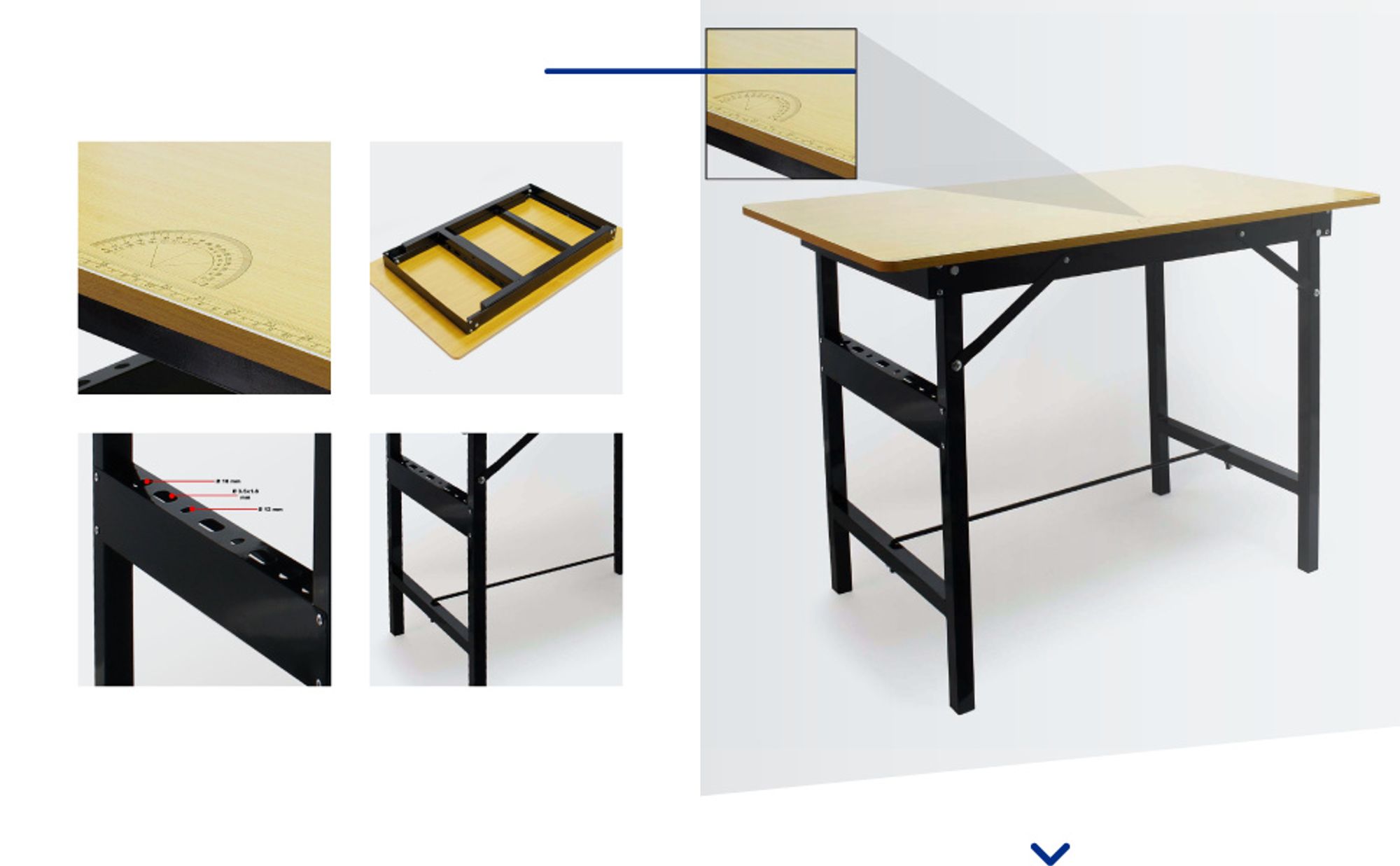 Wiltec Werkbank 100 x 60 x 76 cm klappbar, Werktisch faltbar, linierter Arbeitstisch bis 150 kg belastbar, Werkstatteinrichtung aus Stahl und Holz