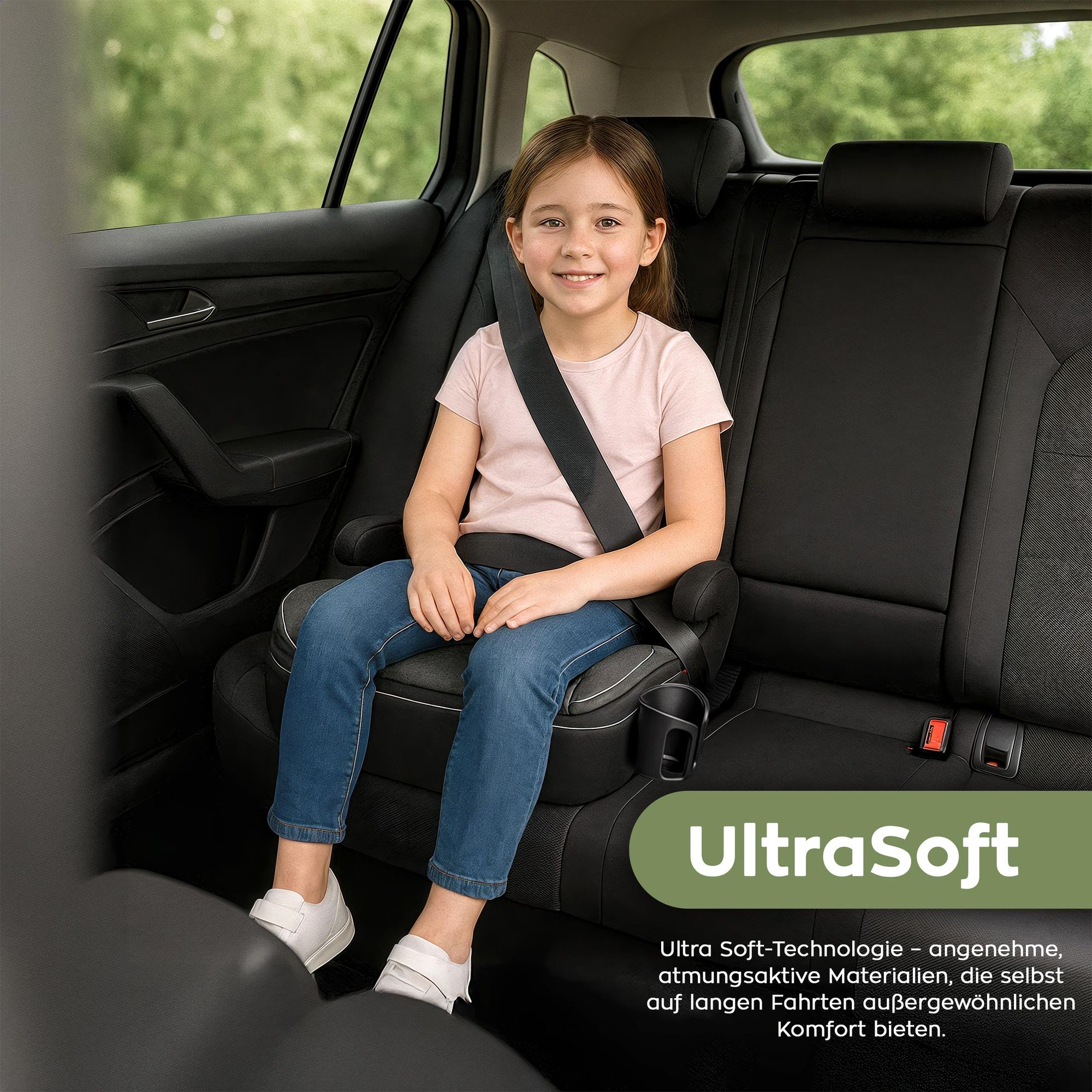 Tulano Cabby 30 Autokindersitz Grau – i-Size 125–150 cm, ISOFIX + Gurt, Getränkehalter, abnehmbarer Bezug