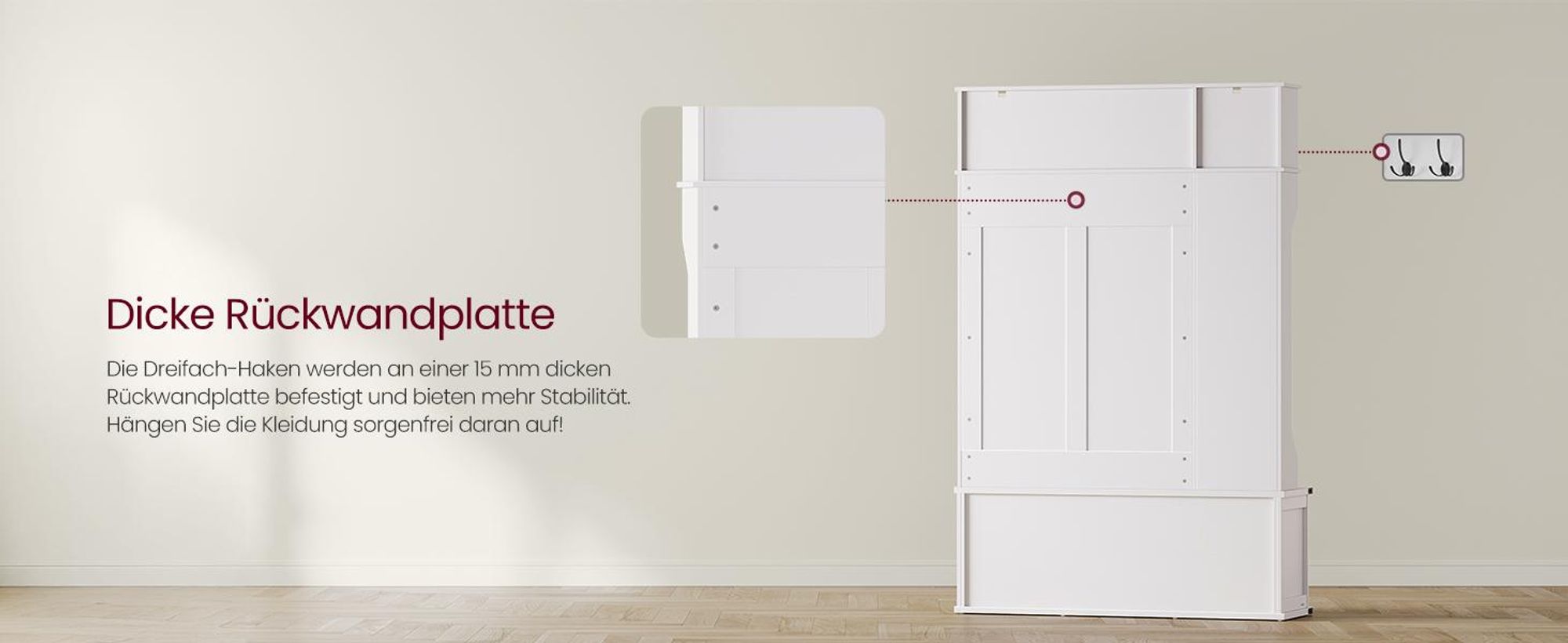 Garderobenständer mit Schuhbank, Garderobe, Schuhaufbewahrung, Haken