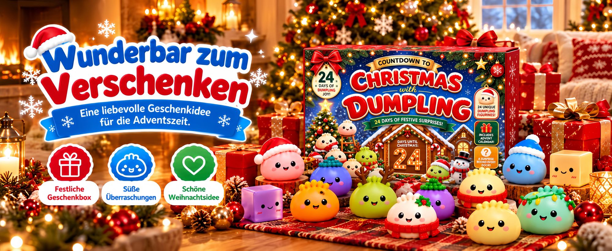 Dumpling Squishy Adventskalender,Weihnachtskalender 24 Tage mit Langsam Aufsteigendes Quetschspielzeug,Fidget Spielzeug für Schule Büro Zuhause