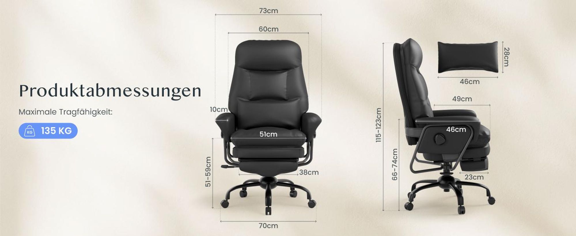 FLEXISPOT 3-in-1 Ergonomischer Bürostuhl mit 165° Liegefunktion, Ausziehbarer Fußstütze, Dickem Komfortpolster und Höhenverstellung (Schwarz)