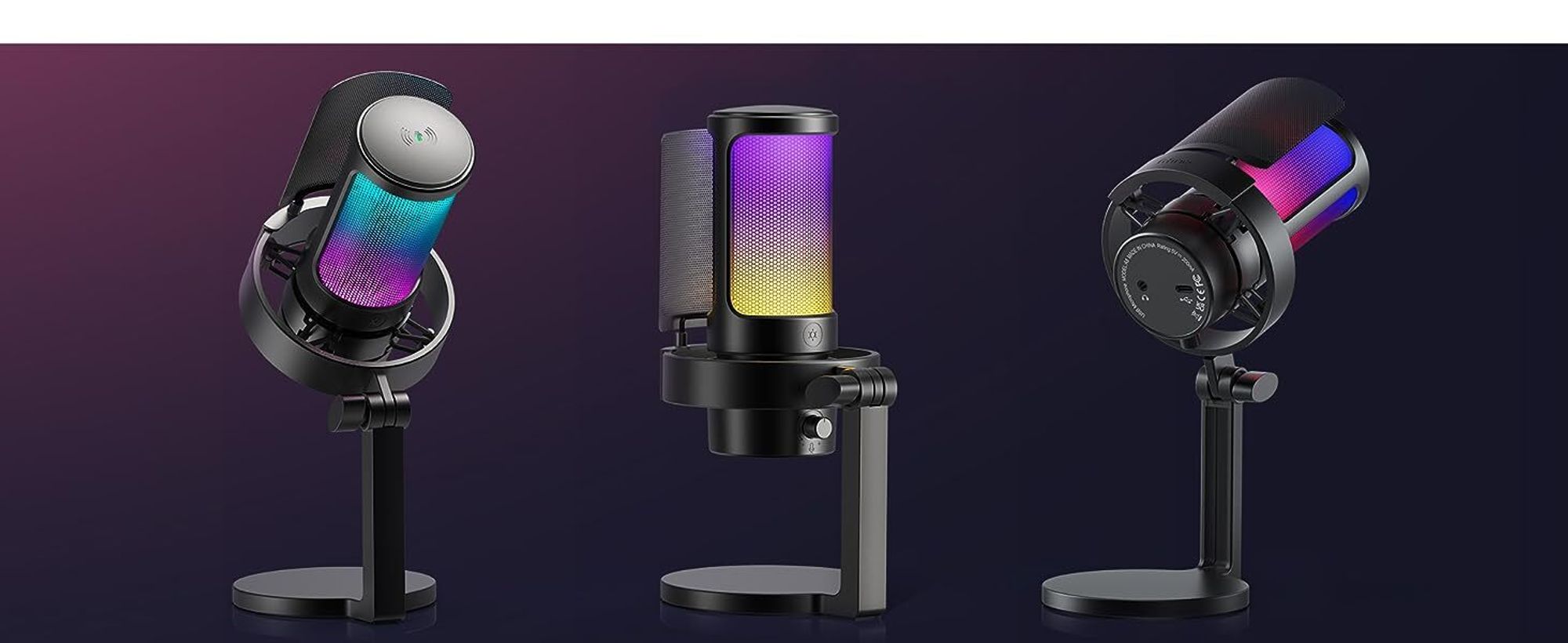 FIFINE Microphone USB set Podcast Studio PC Kondensator Gaming RGB-Steuerung, Stummschalter