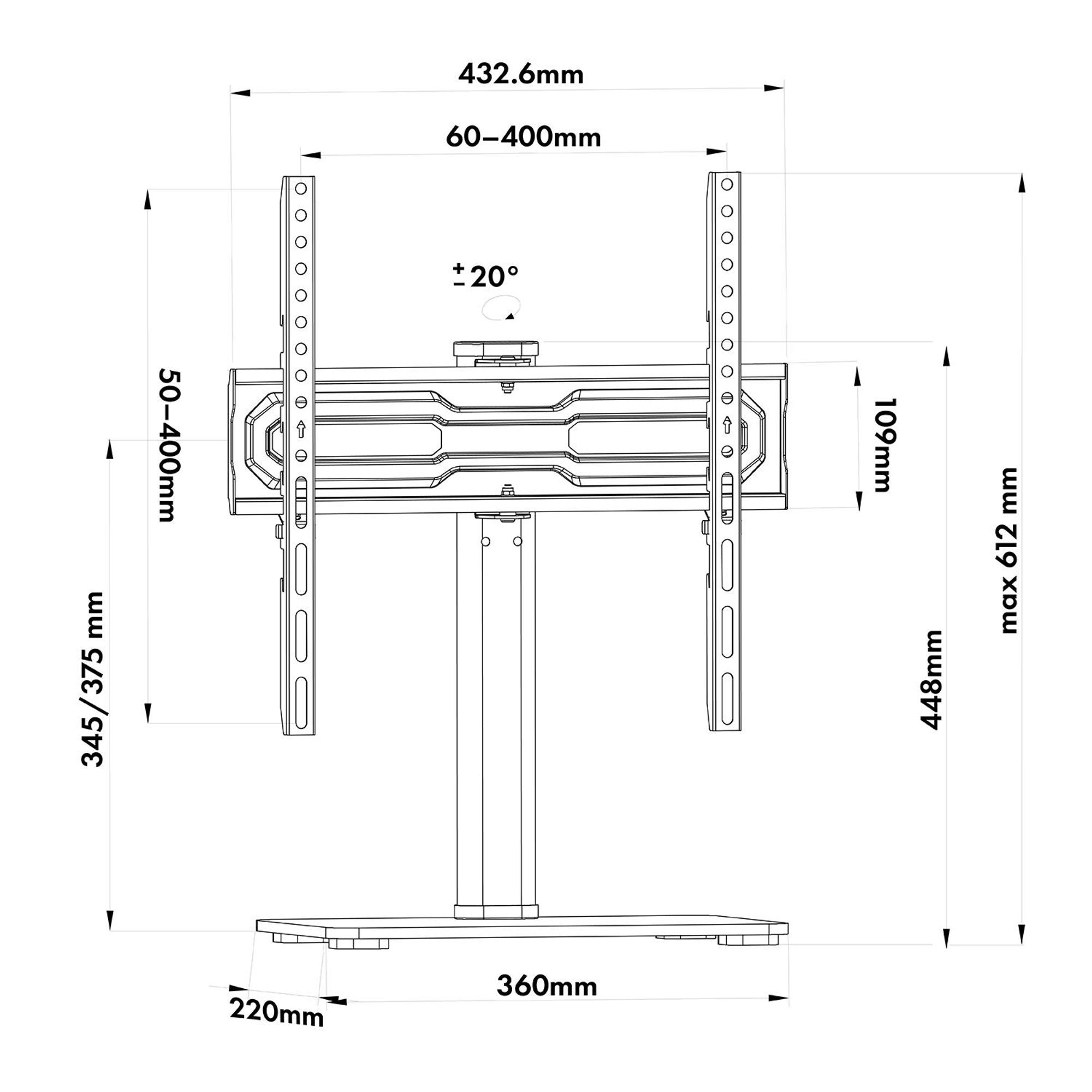 Universal-TV-Ständer Maclean für RTV-Schrank Standfuß max. 35 kg Drehung 20 Grad für TV 32-55" MC-132