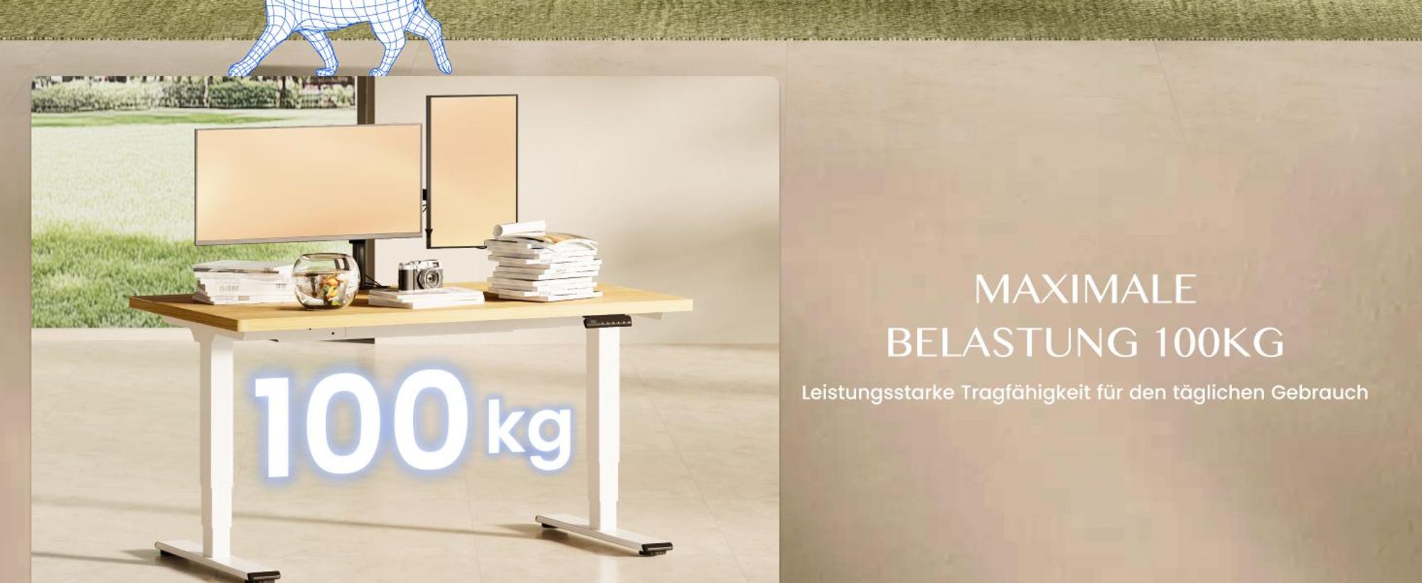 FlexiSpot höhenverstellbarer Schreibtisch elektrisch 120x80cm mit Dualmotor, 25MM einteiliger Tischplatte&3-fach Teleskop EC5 LITE (Weiß)