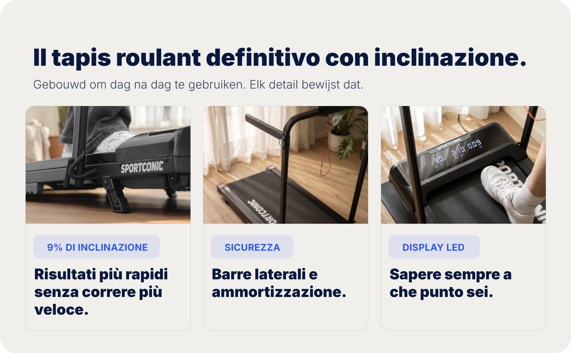 Sportconic Tapis Roulant Elettrico 12 km/h, Walking Pad Pieghevole Casa Ufficio, Inclinazione 9%, Display LED, Supporto Tablet