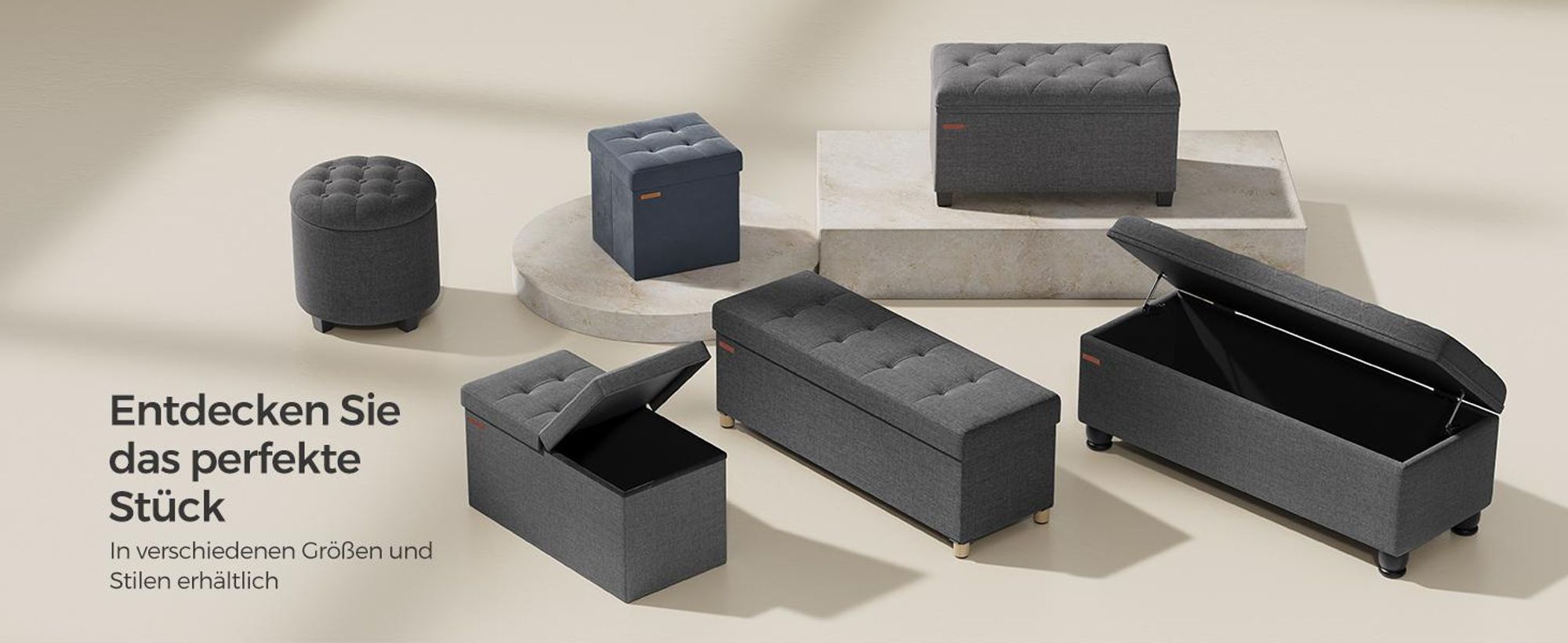 SONGMICS Sitzbank mit Stauraum, klappbare Sitztruhe, Fußbank, 38 x 38 x 38 cm, bis 300 kg belastbar, schiefergrau