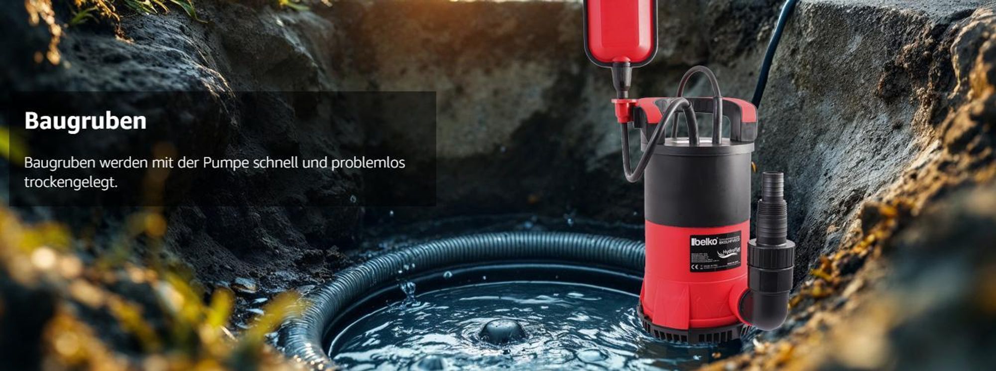 Belko® Schmutzwasserpumpe HydroFlat Vario ECO, 400W 8000 l/h
