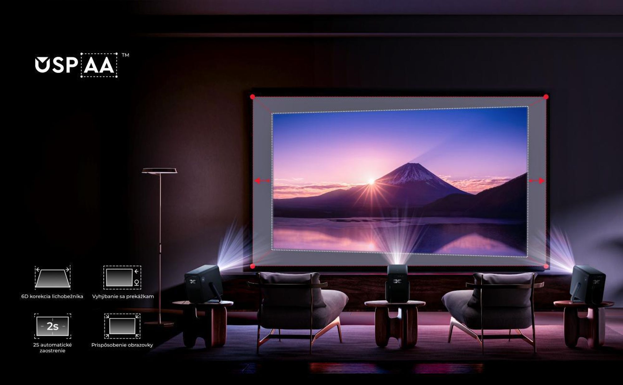 Projektor Poseidon E40, Android TV 11.0 s Netflixom, Dolby Audio projektor, 2000:1, 1920 x 1080 px, dizajn s rukoväťou na prenášanie, prenosný projektor Native 1080P