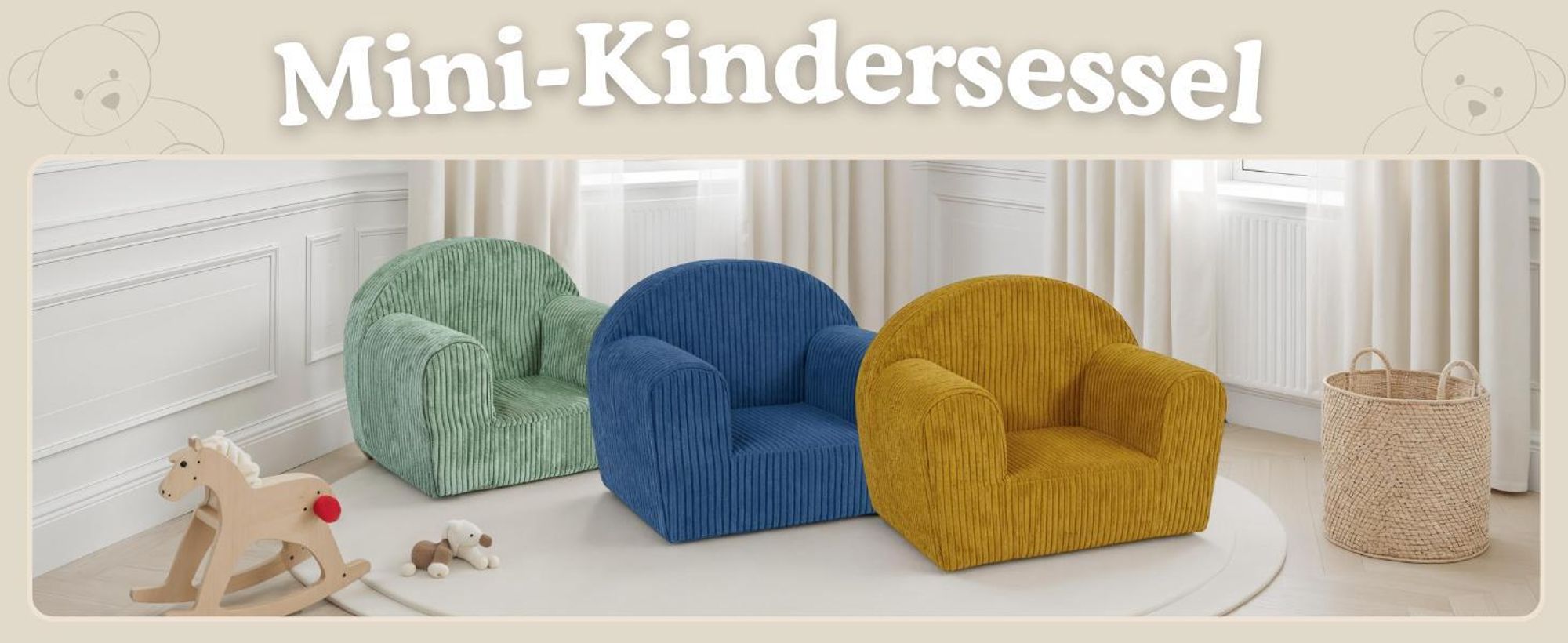 Mini Kindersessel Cord Hellgrau – Kinder Sessel mit abnehmbarem Bezug, Waschbar, Kuschelsessel für Kinder