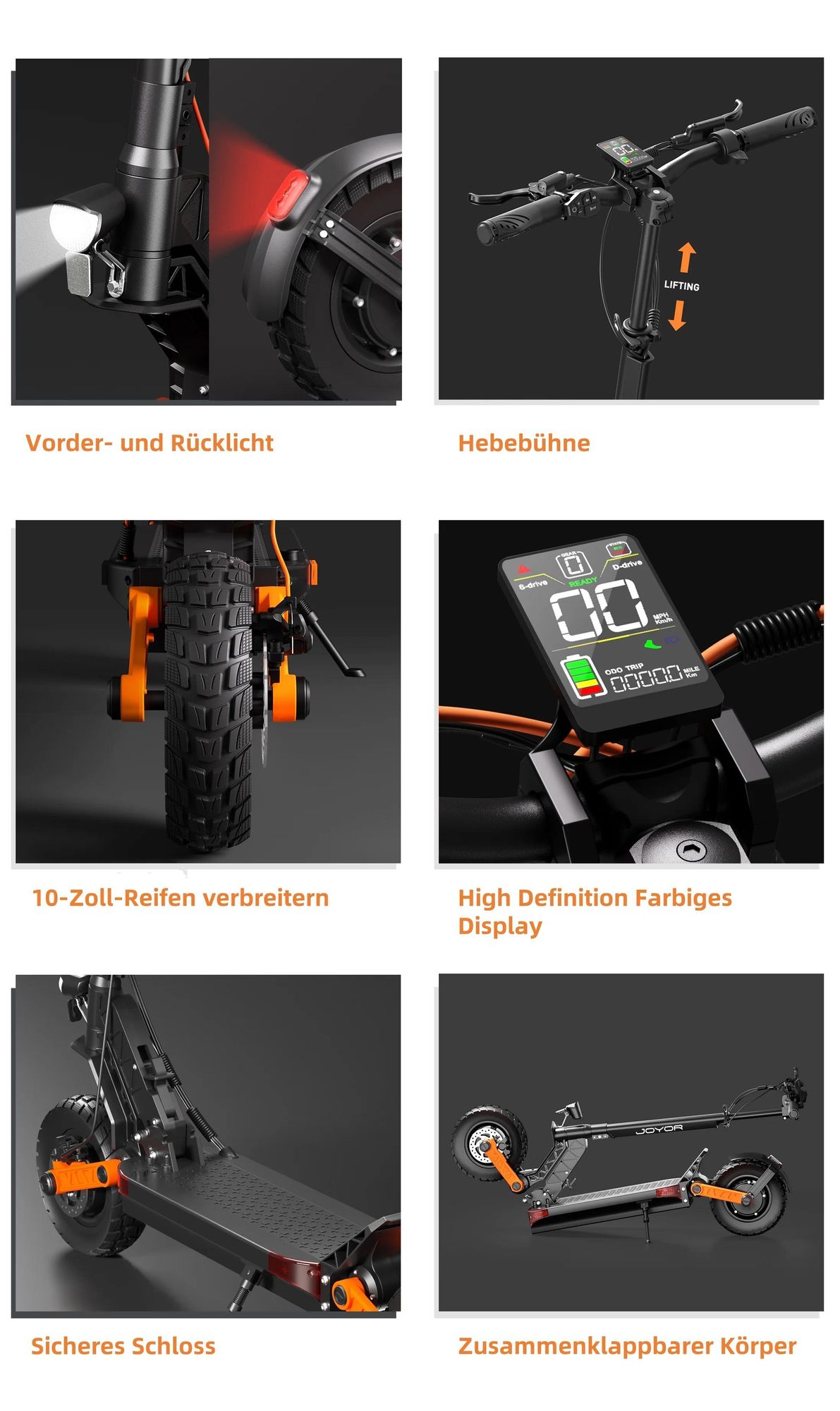 JOYOR S10-S-Z Elektroroller mit Blinkern - 1000 W * 2 Motor 60 V 18 Ah Akku 70 km Reichweite Scheibenbremse - Schwarz