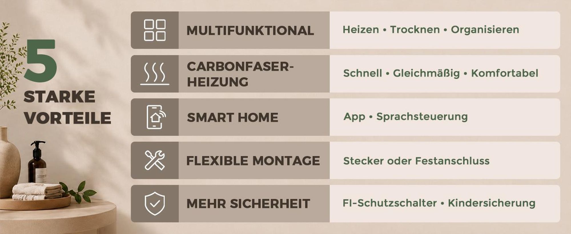 S'AFIELINA Handtuchheizkörper elektrisch mit Ablage 1050×500mm 335W Schwarz,Smart Handtuchwärmer mit WLAN-App, Carbonfaser-Heizung, 6 Heizmodi