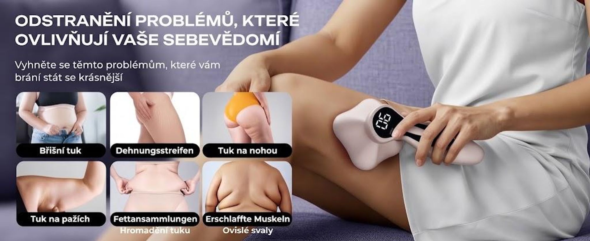 Masážní přístroj proti celulitidě se 4 hlavicemi pro břicho, pás, paže, stehna a hýždě – skvělý vánoční dárkový tip