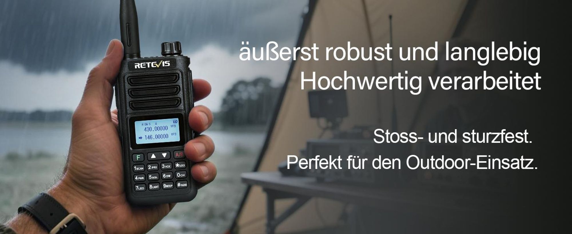 Retevis RA89 Amateurfunk, Hohe Leistung, IP68 Wasserdicht, Dualband, VFO, 2500 mAh Akku, Wiederaufladbares Walkie-Talkie Typ C(2 Stück, Schwarz)