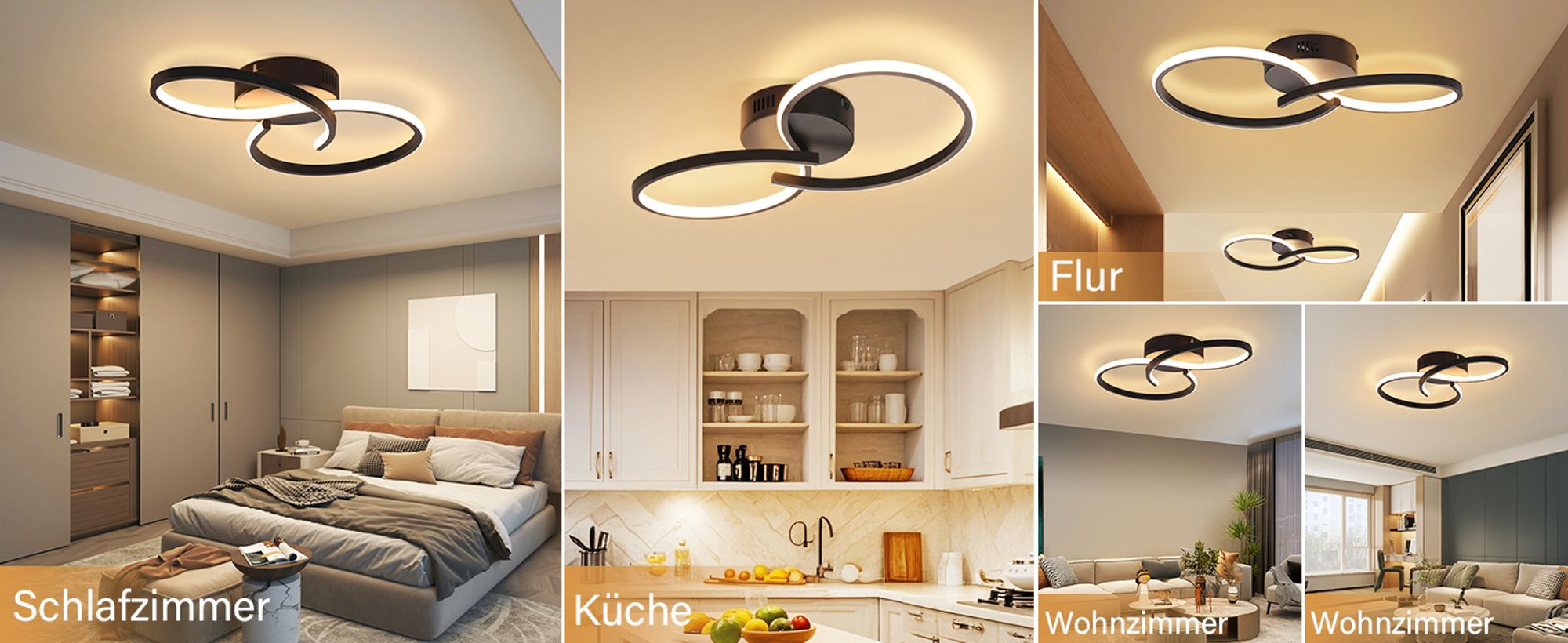 ZMH Deckenleuchte Wohnzimmer Deckenlampe Modern Wohnzimmerlampe Schwarz 12W Design Schlafzimmerlampe Innen 3000K Küchenlampe Warmweiß Deckenbeleuchtun