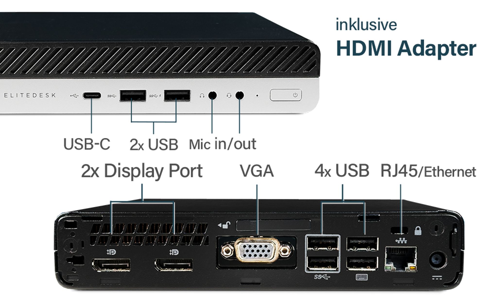 Fujitsu - Mini Pc mit Intel CPU - Leiser Desktop / Computer bis zu 2,8 GHZ - 8GB DDR4 RAM - 128GB SSD - inkl Windows 11 Pro - Greed Mousepad