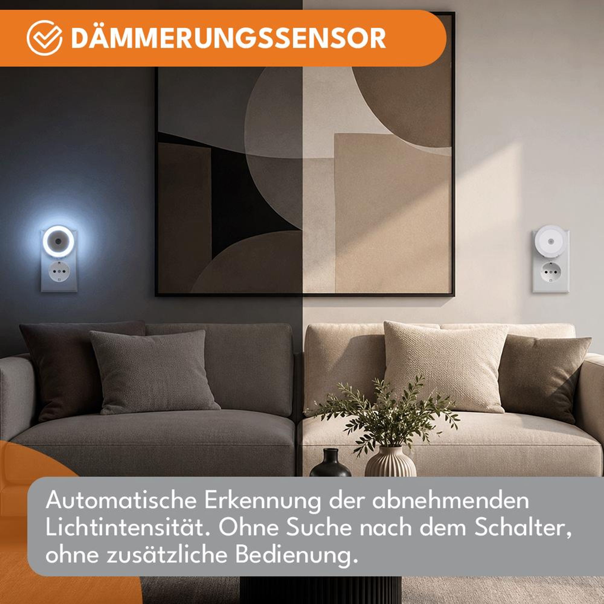 KRUMAD 2x LED Nachtlicht Steckdose mit Bewegungssensor, Warmweiß, 3 Modi ON Auto OFF, Nachtlampe für Schlafzimmer Flur Babyzimmer