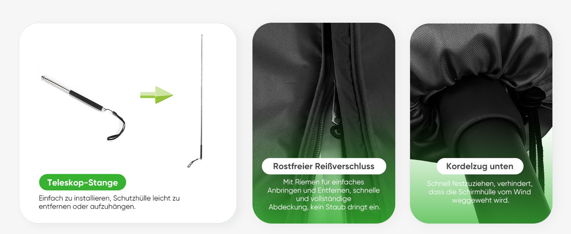 Sonnenschirm Schutzhülle Wasserdicht Abdeckung Abdeckhaube Schutzhaube aus Polyester für Doppelsonnenschirm, Schwarz