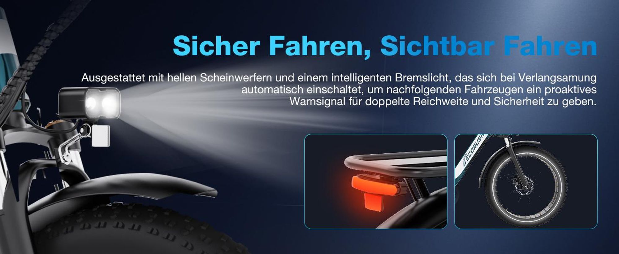 ECORUSH ECO R3 E Bike, Elektrofahrräder mit 26 * 4.0 Breite Reifen, E-Bike 48V 20Ah Lithium-Ionen-Akku, 250W. NFC, E Mountainbike für Damen und Herren