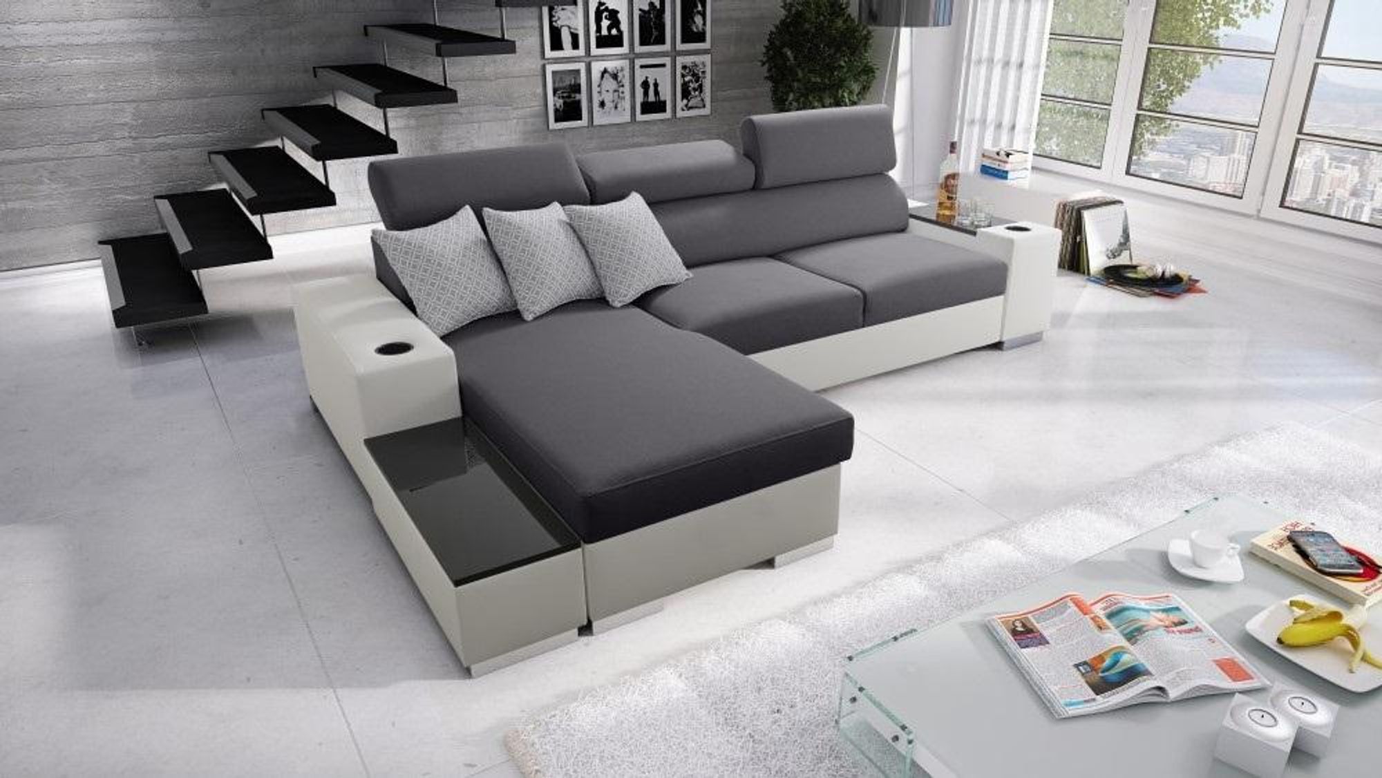 graues Ecksofa kompakt Wohnzimmer PERS I MINI
