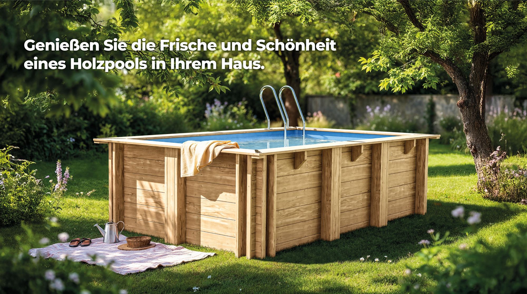 GRE Holzbecken rechteckig Modell Papaya  520 x 320 x 133 cm, Komplettset