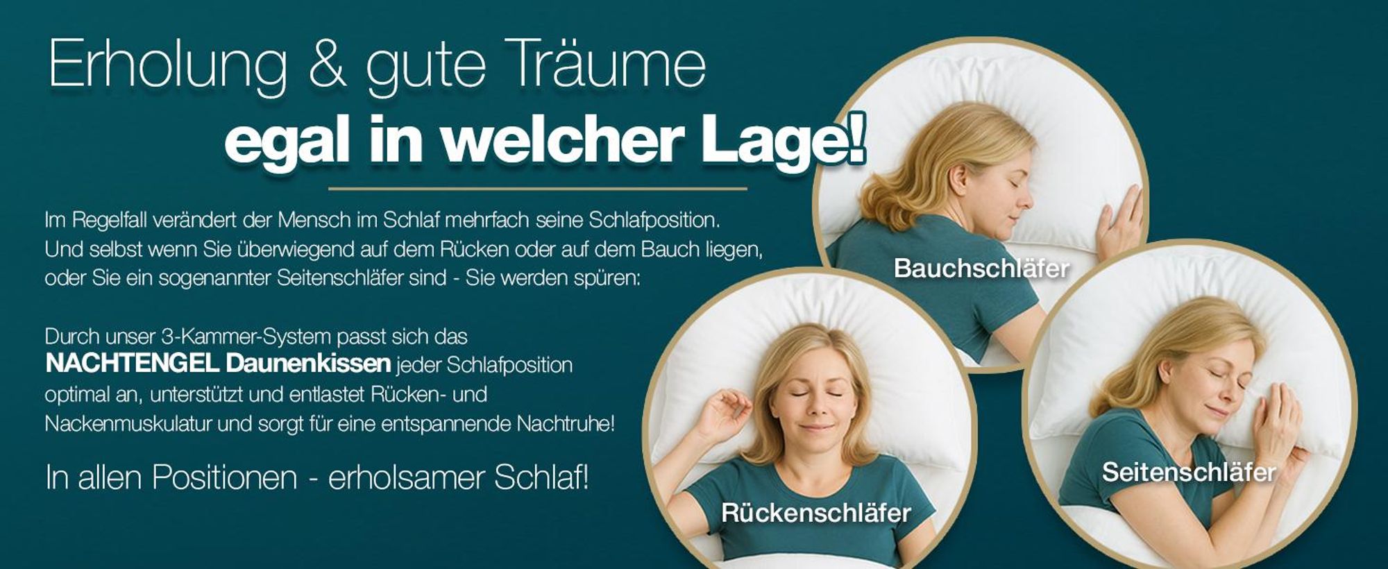 Daunenkissen 3-Kammer Kopfkissen 80x80 aus 100 % Daunen & Federn – Germany, atmungsaktives Federkopfkissen für alle Schlaftypen